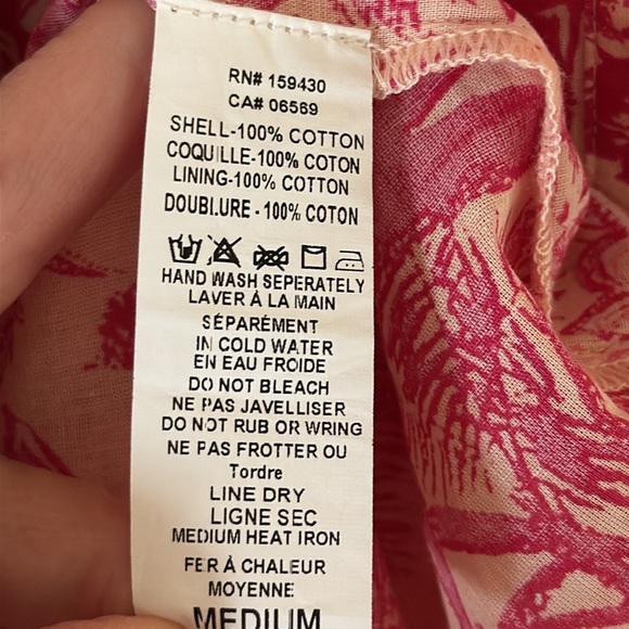 Elan Pink and Ivory Button Romantic Front Tiered Cotton Floral Dress size Medium - Picture 6 of 8